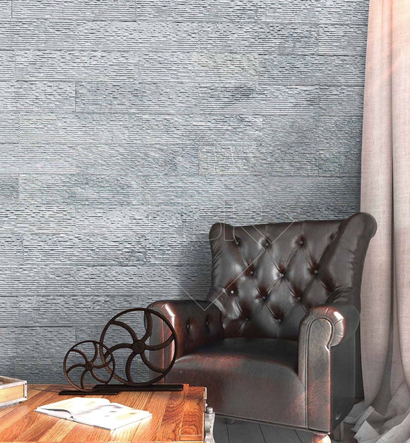 6×24 Wavy Grey Combed Brushed Wall Panel FBR Marble
